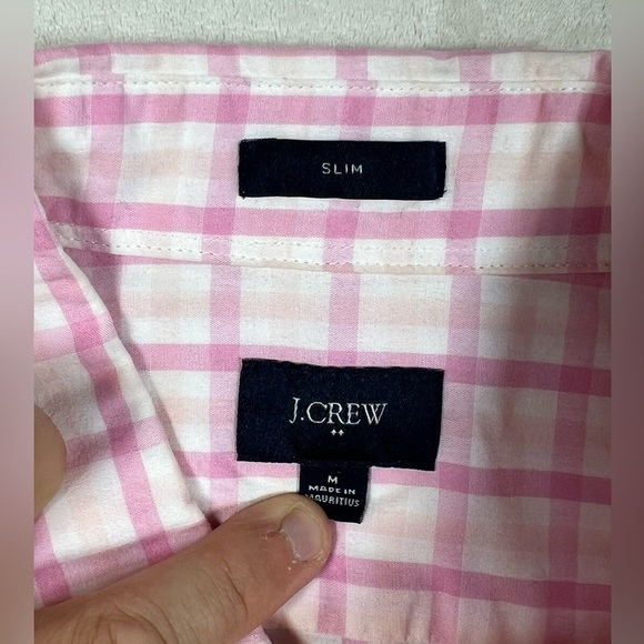 Men’s J. Crew Medium Slim Fit Classic Pink Plaid Windowpane Casual Shirt EUC - Picture 5 of 12